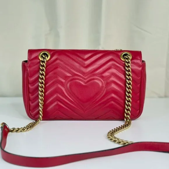 Gucci GG Red Medium Marmont Shoulder Bag Crossbody with Gold Chain Strap - Picture 3 of 8